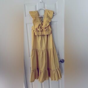 Japna Golden yellow ruffle hem maxi skirt matching crop top flutter tank small